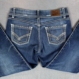 BKE Harper Jeans Womens 26 Dark Wash Denim Crop Leg Capri Thick Stitch High Rise